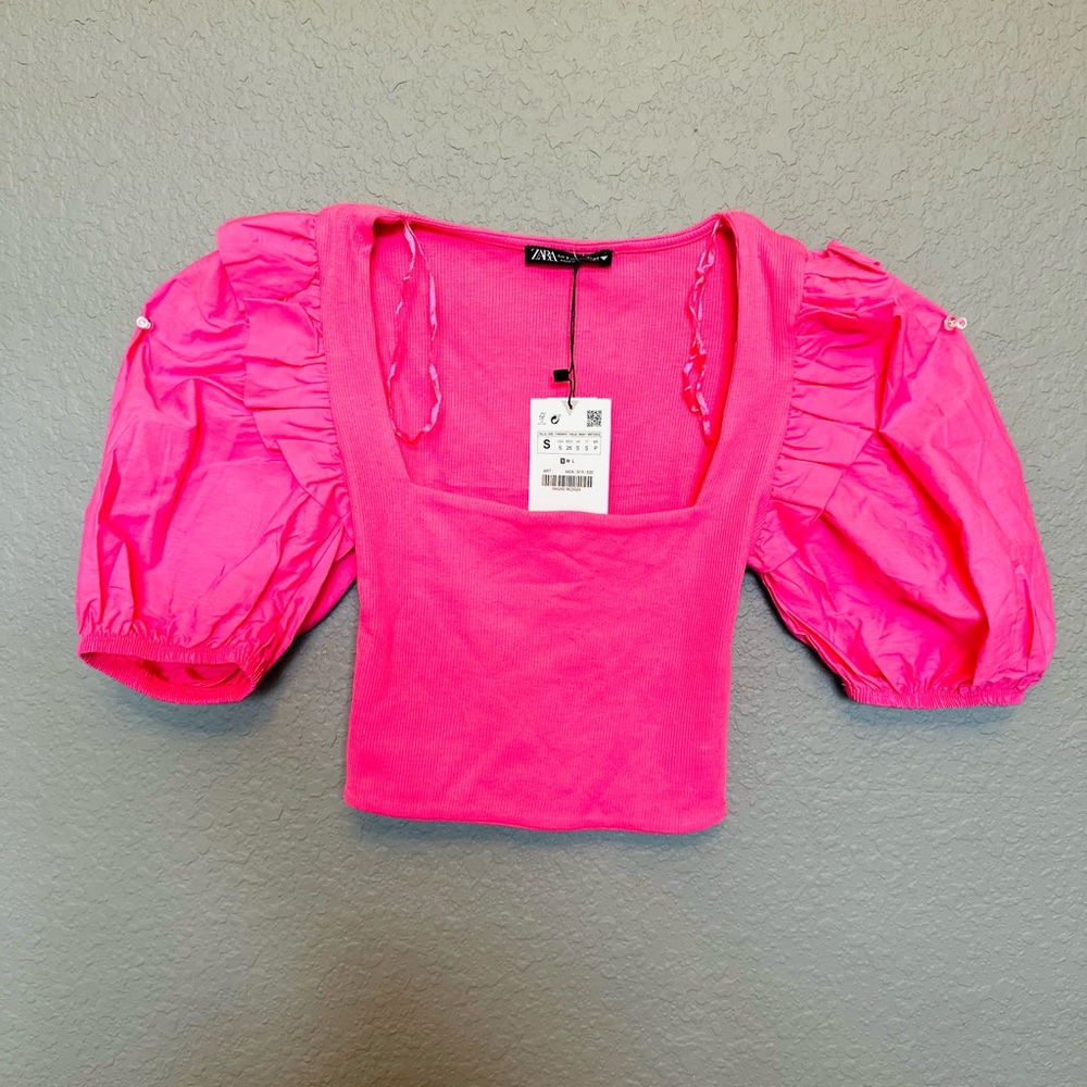 Zara women puff sleeve crop top